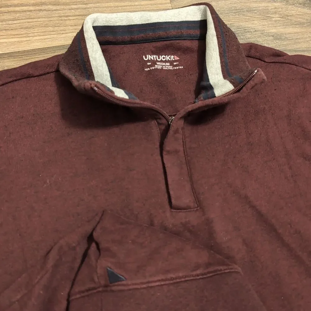 UNTUCKit Sweater Mens M Red 1/4 Zip Long Sleeve Pullover‎ Mock Neck Heavy Q16